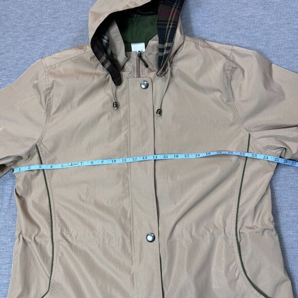 Blair Womens Hooded Jacket Khaki Removeable Plaid Liner Snap Zip Pockets Size L - Picture 11 of 16